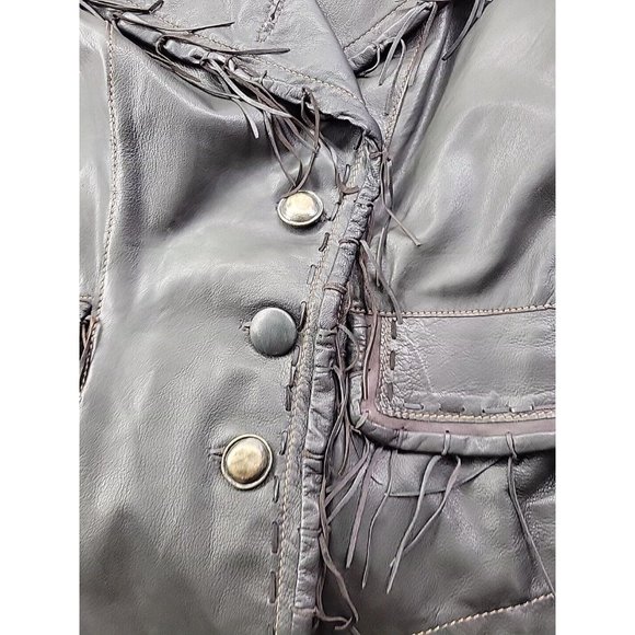 Scully Women's Leather Jacket Dark Brown Fringe Single Breasted Vintage Retro - Picture 4 of 9